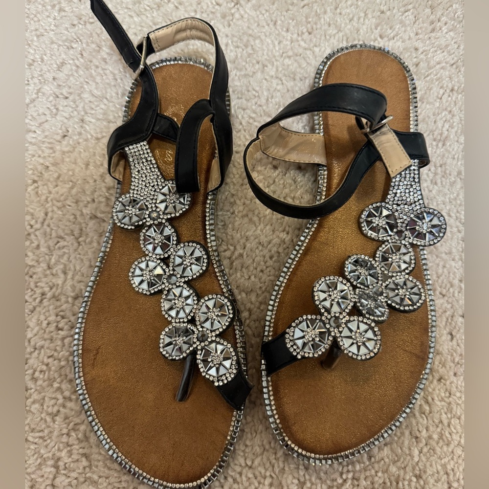 Atalina black sparkle jewel rhinestone sandals size 7.5